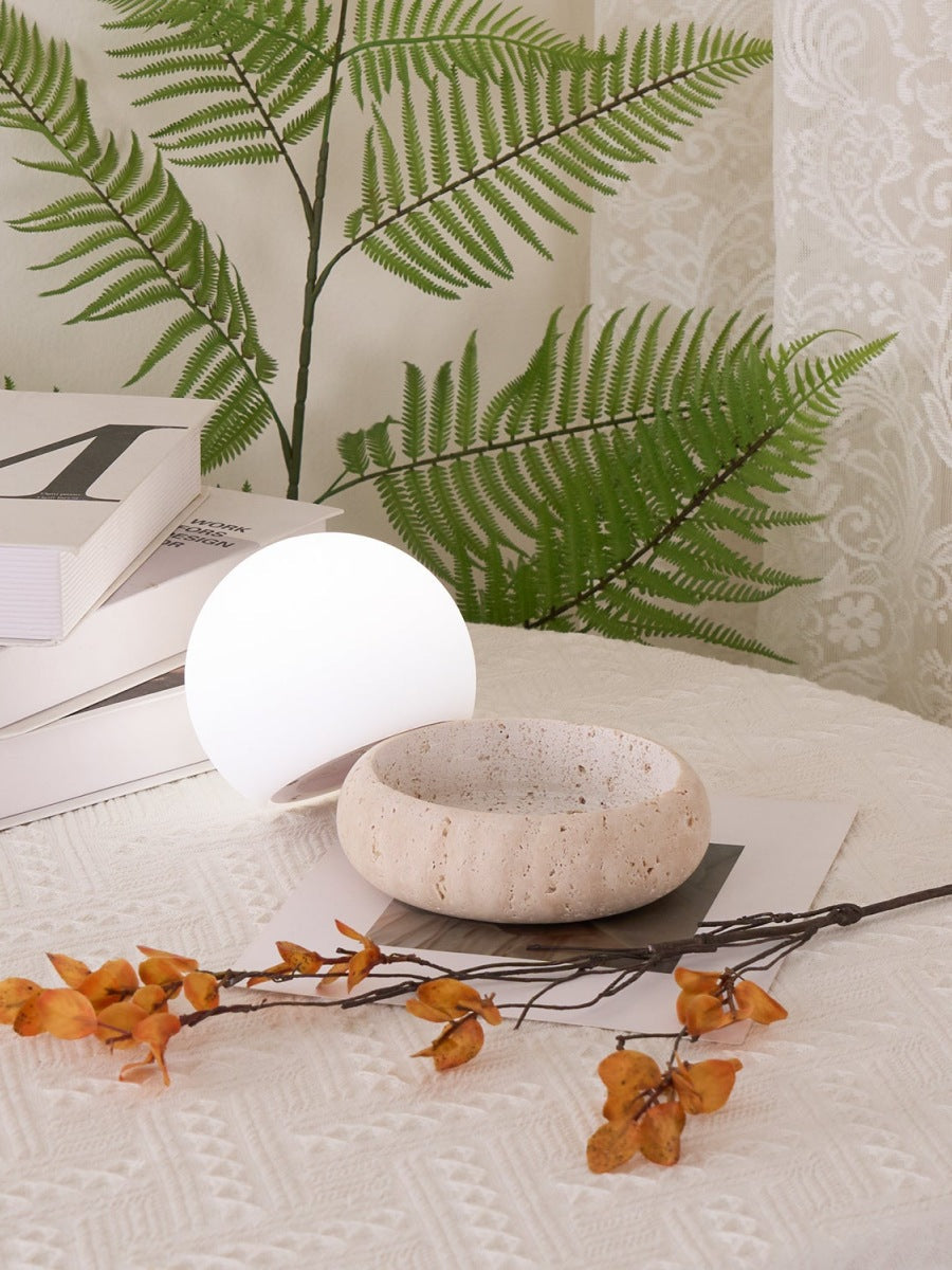 Cream Style Semi-Round Travertine Table Lamp